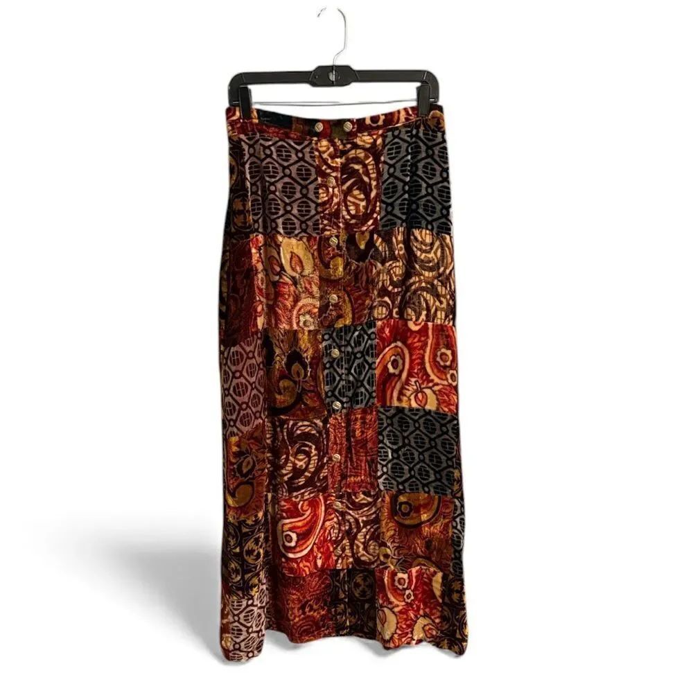 Bohemian Patchwork Vintage 60s 70s Women’s Maxi Velvet Skirt size 6